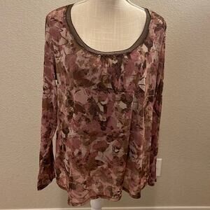 Women’s Axcess Burgundy/Brown/Rose Floral Blouse Size XL